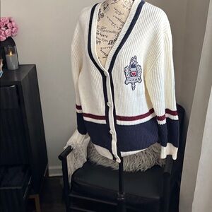 HM nwt Women's White and Navy oversized Cardigan Sweater XS